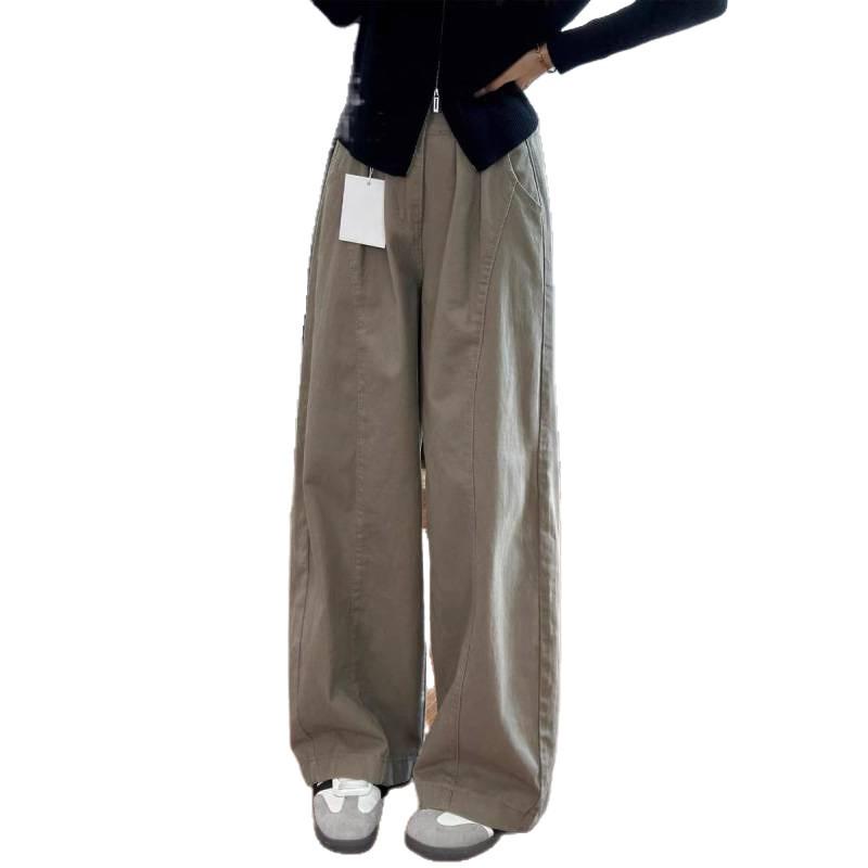 Women's Autumn High-Waisted Wide-Leg Cargo Jeans - Plus Size Relaxed Fit for Pear-Shaped Bodies