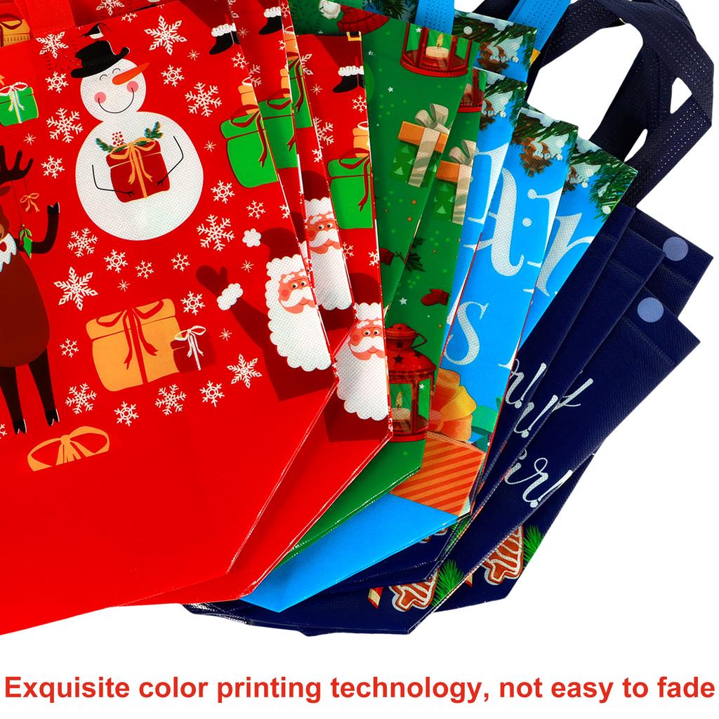 16 Pack Christmas Gift Bags Reusable Christmas Tote Bags, Non-Woven Christmas Bags for Christmas Surprise, Xmas Party Supplies