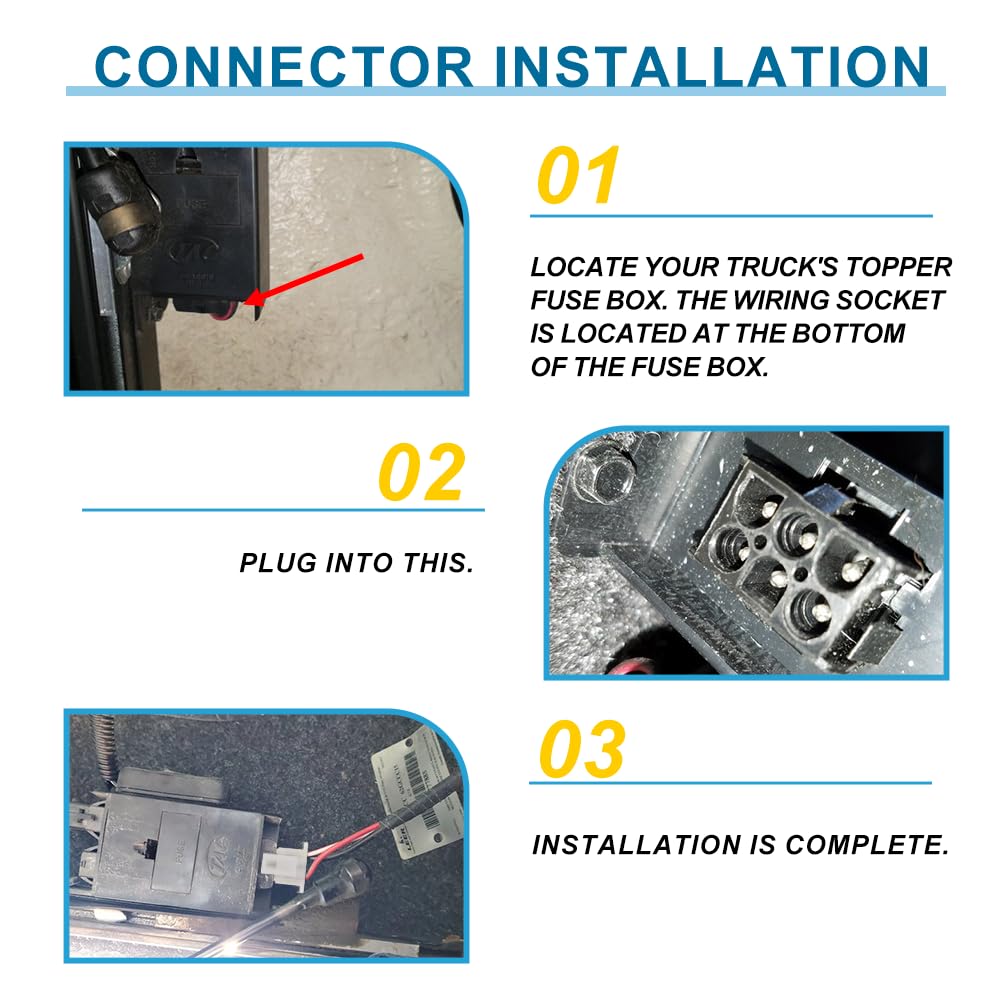 6 pin Leer Truck Cap Wiring Harness with Fuse Box Tag for Leer Camper Shell Truck Topper Wiring, Power for 3rd Brake Light/Dome Light/Lock and