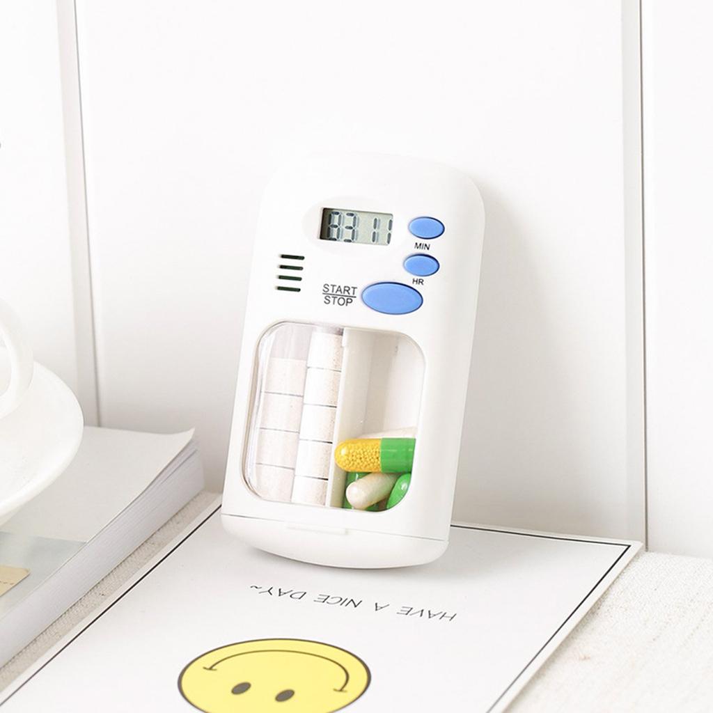 Portable Mini Pill Box Timer with LCD Digital Electric Alarm Medicine Pill Case 2 Grids White Color Two Drawers Divided