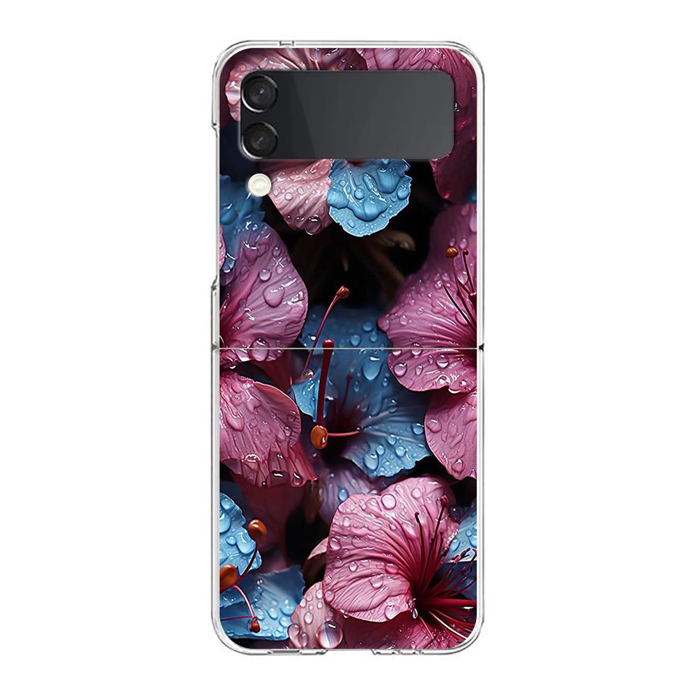 Phone Case For Samsung Galaxy Z Flip 3 4 5 Hard Folding Clear PC Bumper Beauty Flowers Leaves For Samsung Z Flip 6 Back Cover