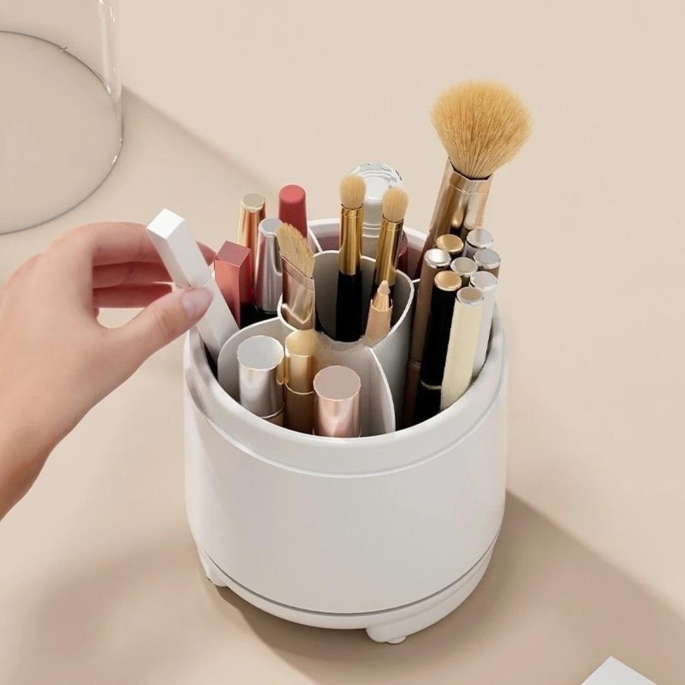 360° Rotary Makeup Brush Holder with Cover Luxury Cosmetics Storage Box  Desktop