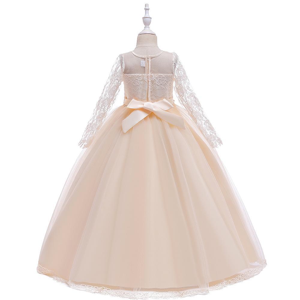 Flower Girl Princess Dress For Weddings Summer Kid Formal Bow Long Gown For School Evening Party Children New Year Cloth LP-227