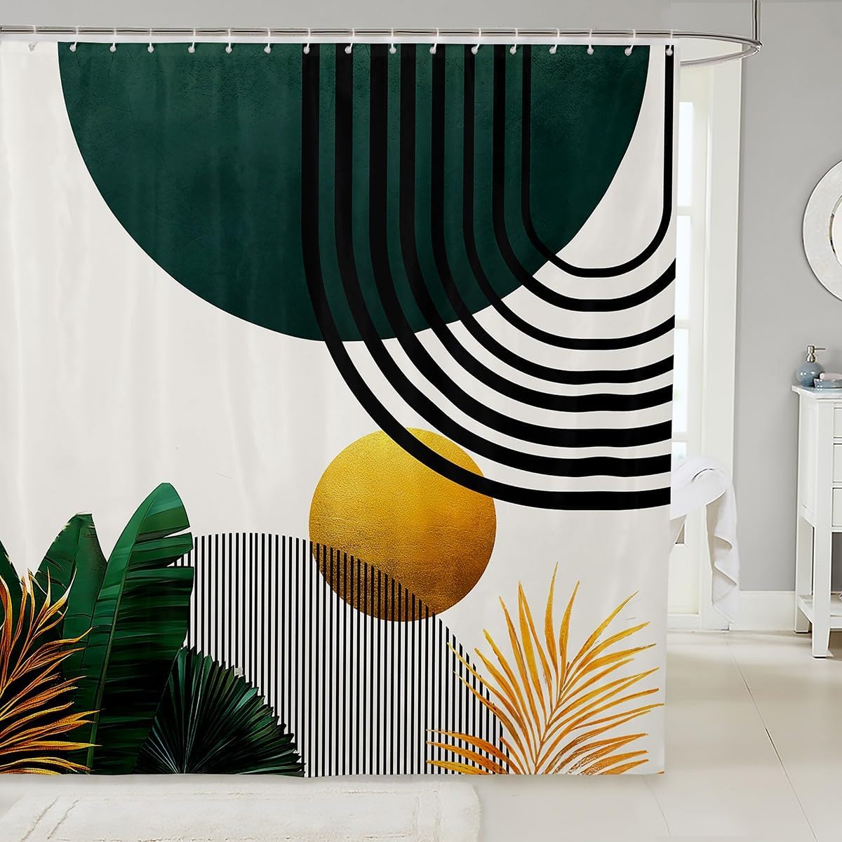 

1pc Bohemian Shower Curtain for Bathroom Decor 72 L x 72 W Abstract Modern Sun Bath Curtain Geometric Neutral Bathro 90x180cm