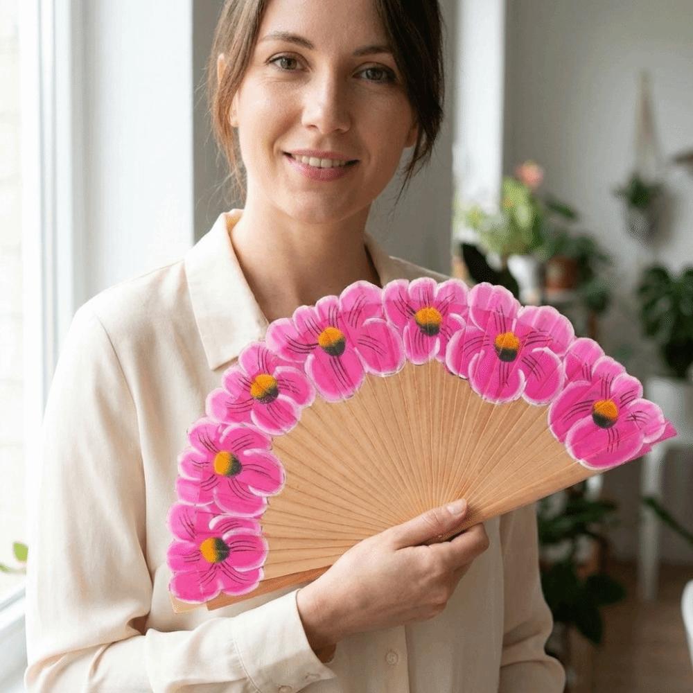 Holzfaltfächer Handgemachter Handfächer Kostümaccessoire Antiker Blumenfächer Für Frauen