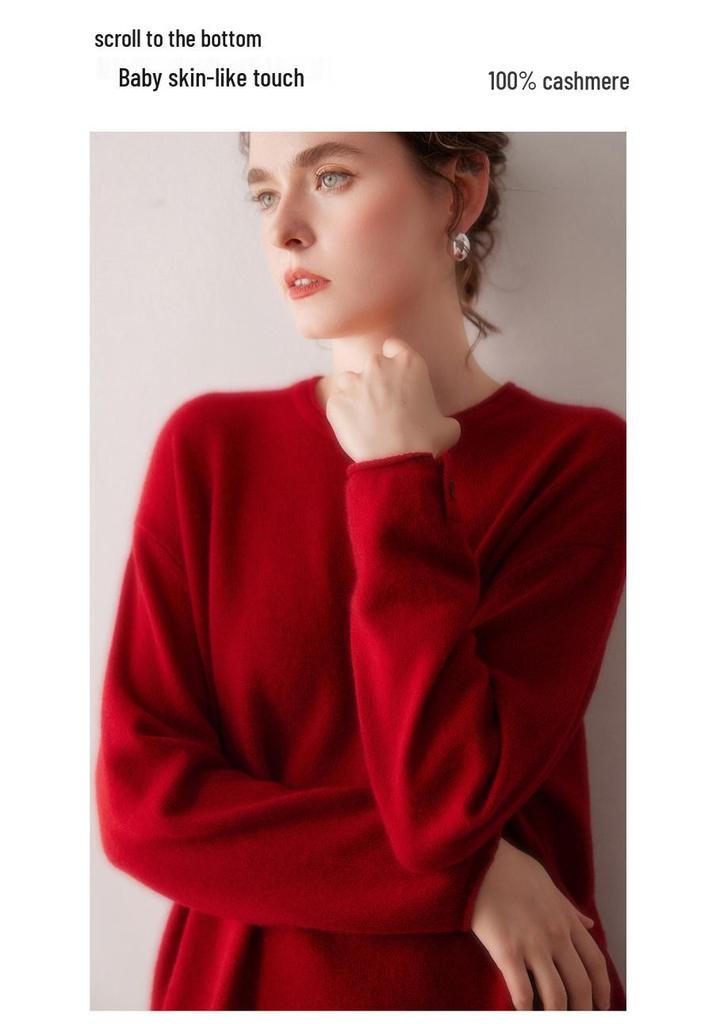 Women's 100% Pure Cashmere Raglan Sleeve Pullover - Solid Color, Round Neck, Long Sleeve, Autumn/Winter Knit Sweater.