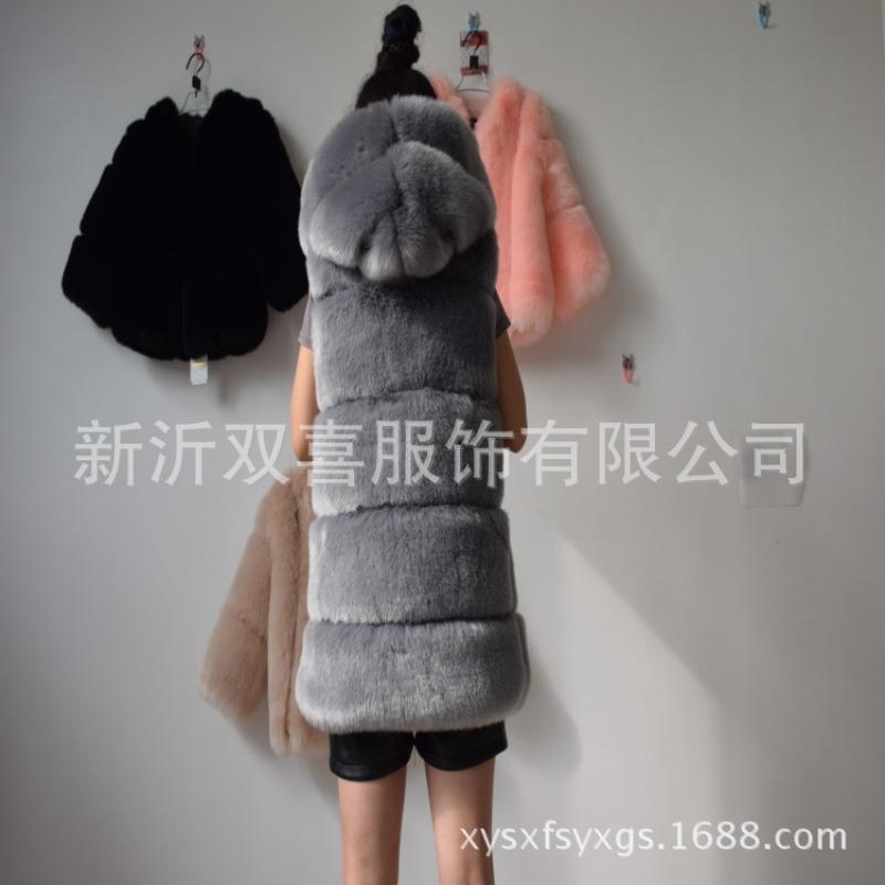 Autumn and Winter New Imitation Fox Fur Hooded Fur Vest, Women's Medium and Long Slim Fur