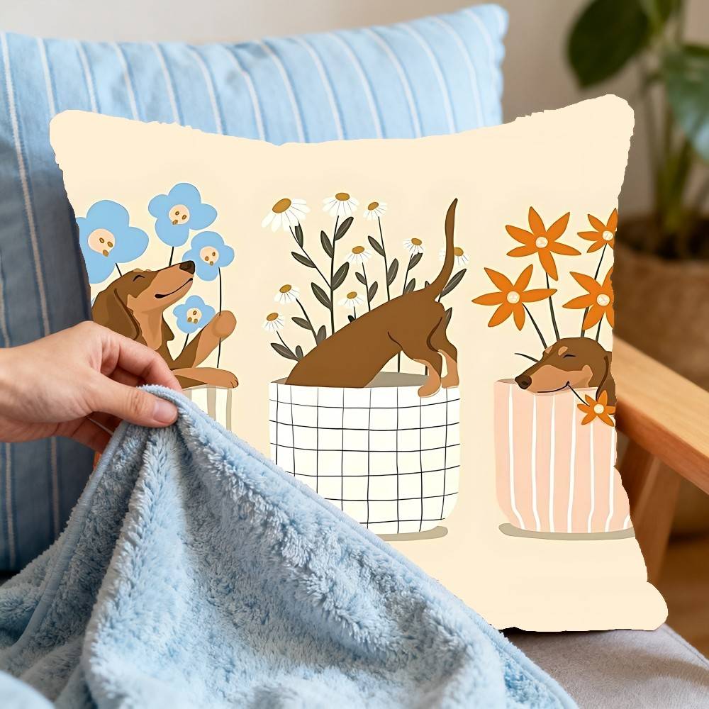 Sausage Dog Dachshund Cute Pillow Case Cushion Cover Soft Cute Throw Pillow Case For Car Sofa Pillowcase Polyester With Zipper