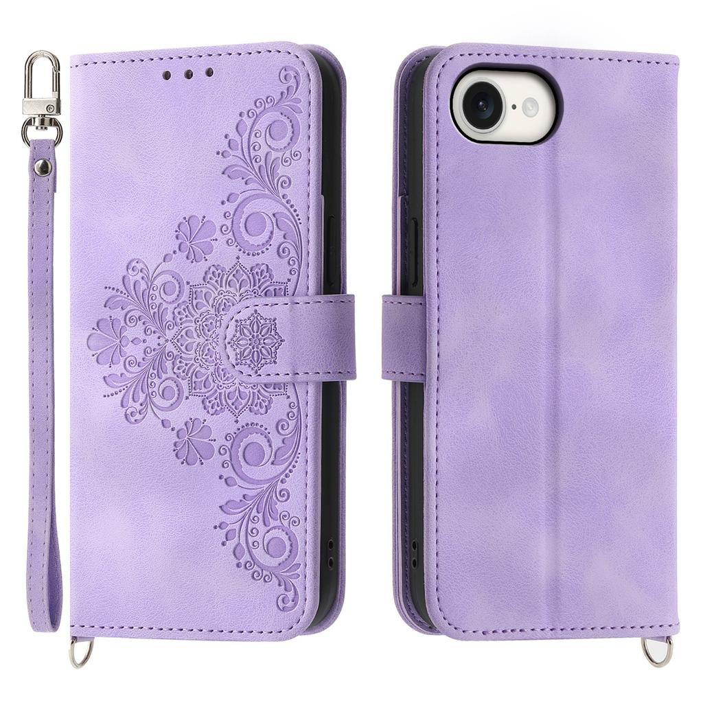 For iPhone 16e Leather Case Multiple Card Slots Phone Cover with 2 Straps