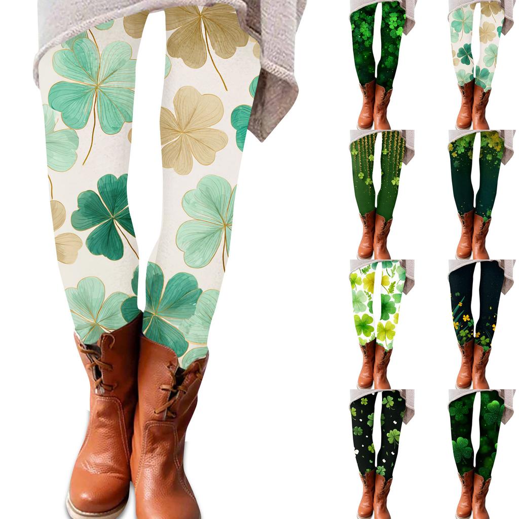 Frauen St. Patrick Print Stretch Weiche Leggings Lässig Haus Schlafbekleidung