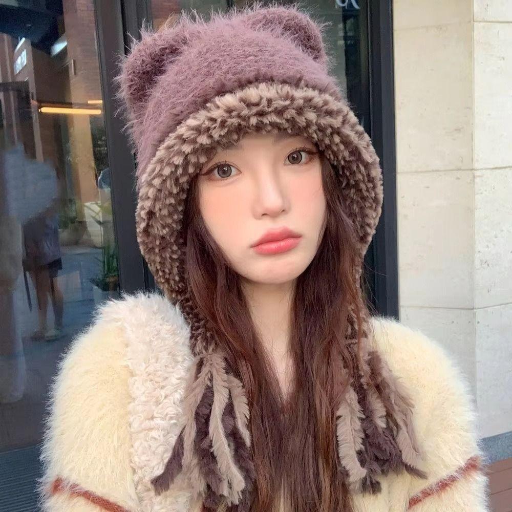 Cat Ears Ear Protection Hat Korean Style Knitted Warm Hat Fashion Winter Pullover Hats  Outdoor