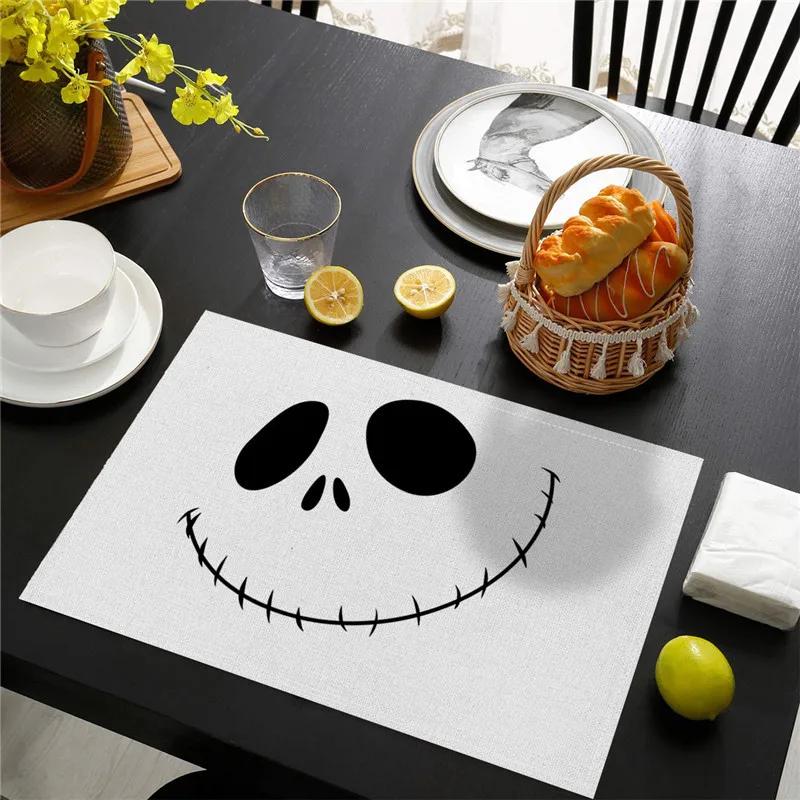 6PC Halloween Pumpkin Black Cat Placemats Festival Kitchen  Linen Dinning Table Mats Bowl Coffee Cup Pads Mats Home Decor