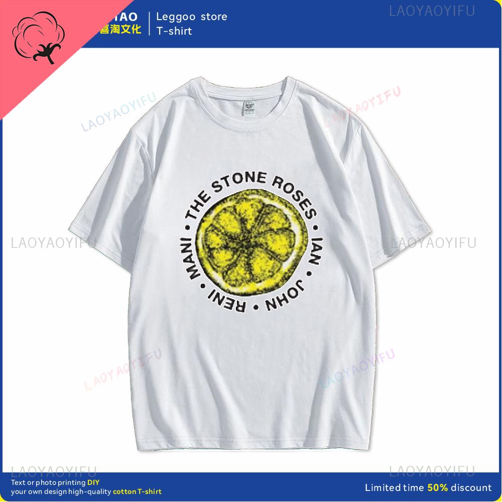 Human stone rose lemon name printed pattern fashion Harajuku trend Street wear Unisex and women universal short-sleeved T-shirt Unisex