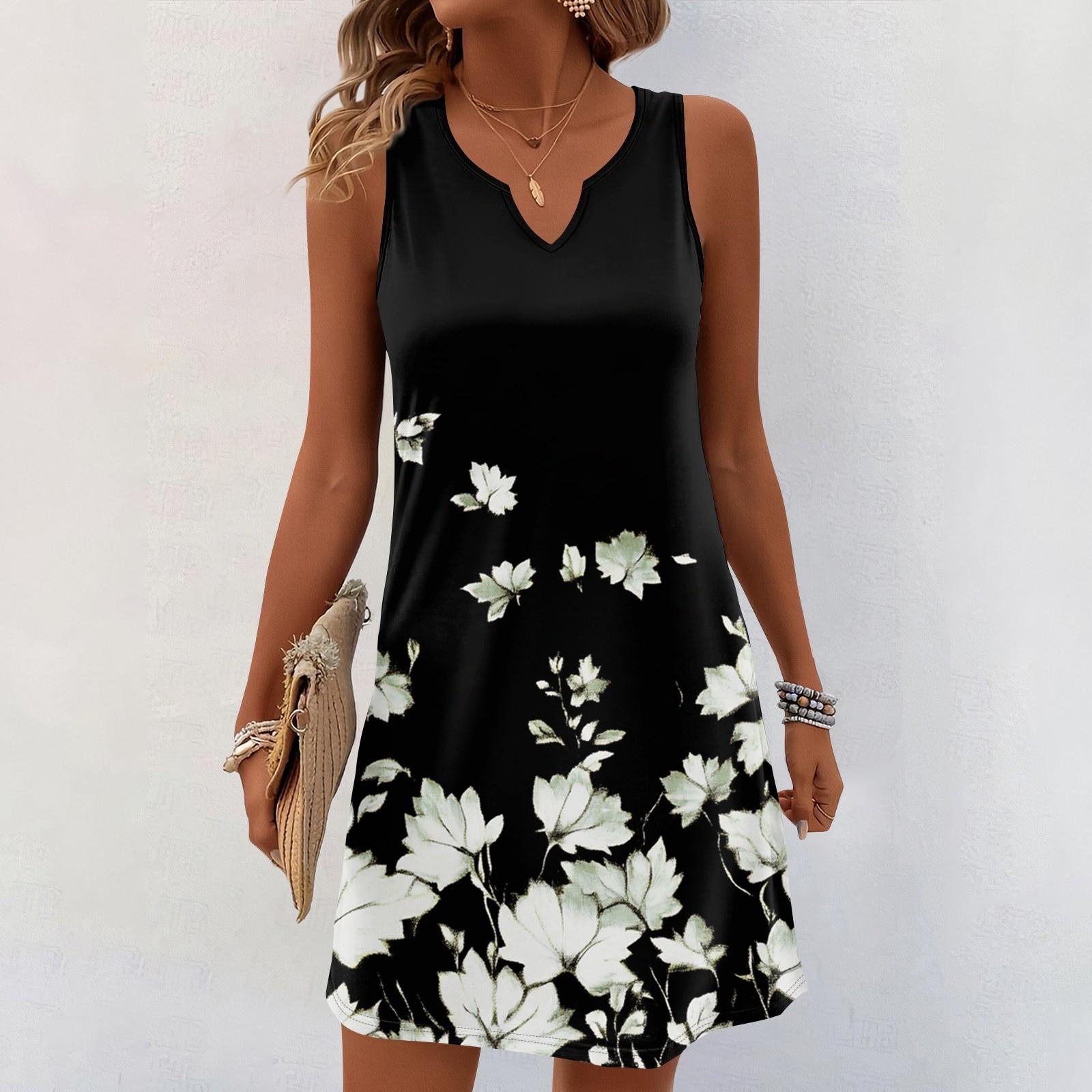 

Женские летние платья с V-образным вырезом и принтом без рукавов Сарафан Повседневное платье L