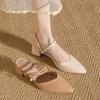 Fashion Sandals for Women 2025 Summer New Style Pointed Single Shoes Thick Mid Heel High Heels French Toe Slippers
