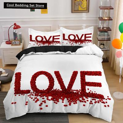 Set Copripiumino per Coppia Amanti Regalo San Valentino Forma di Cuore Set Biancheria da Letto King Queen Matrimoniale 2/3pz Copripiumino in Poliestere