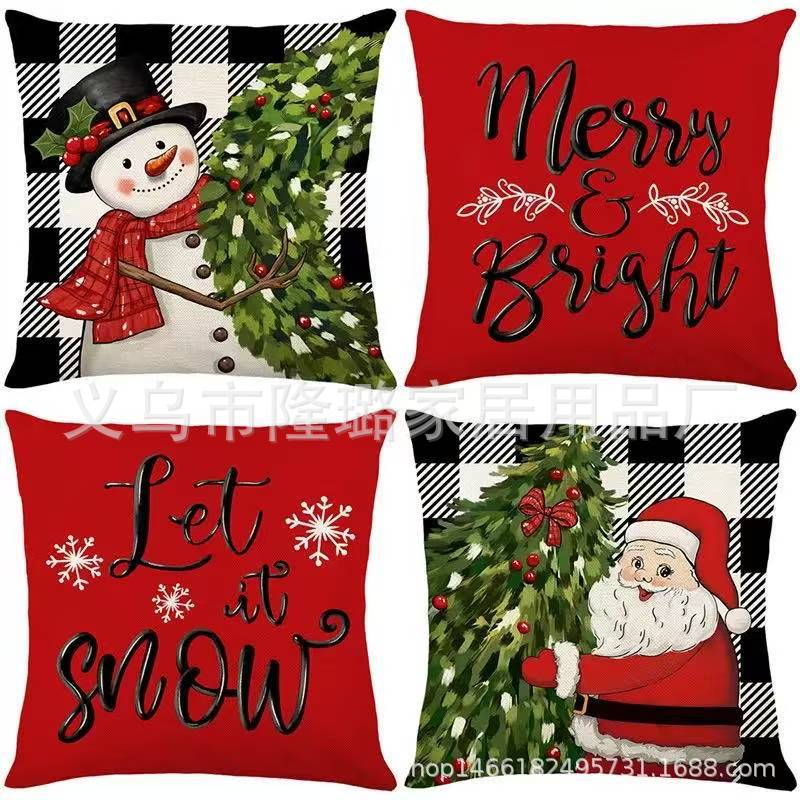 New Model Snowman Print Linen Super Soft Christmas Theme Sofa Pillow Cover Cushion Cover