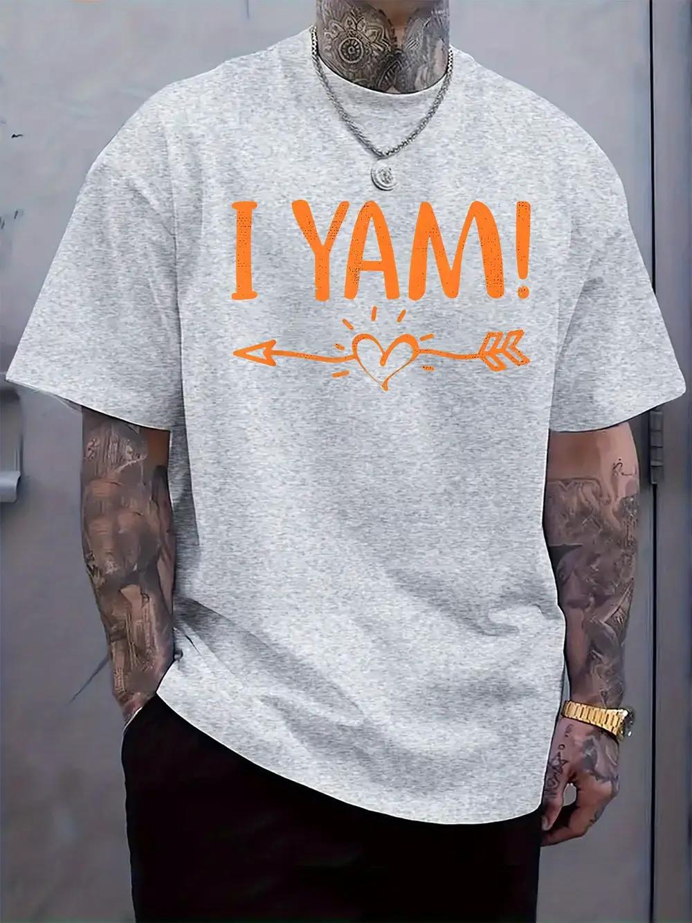 

I YAM! White T-shirt with Orange Heart & Arrow Print - Casual Crew Neck XXXXL