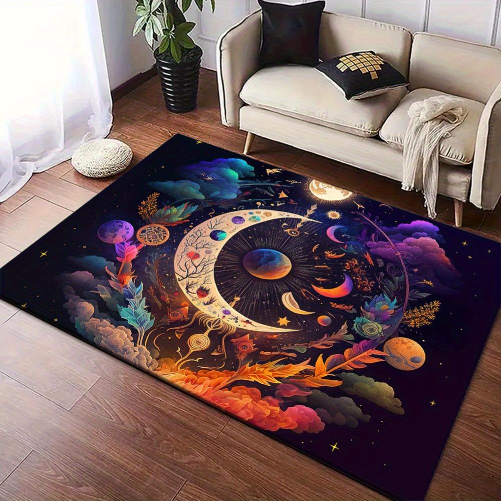 Moon Pattern Design Carpet: Soft Printed Area Rug, Durable Indoor Floor Mat, Non-Slip & Easy-Clean for Room Decor, Cryst