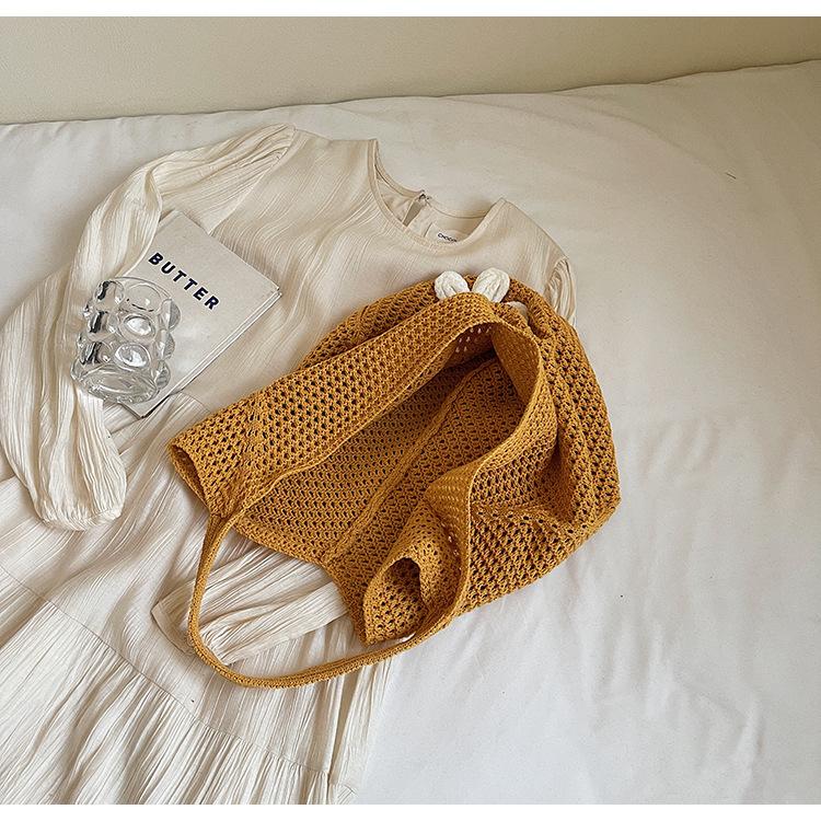 Reisen am Meer Strandtasche Damen Neue hohle gewebte Tasche Große Kapazität Schulter-Tragetasche Leichte Sommer-Strandurlaub-Schultertasche