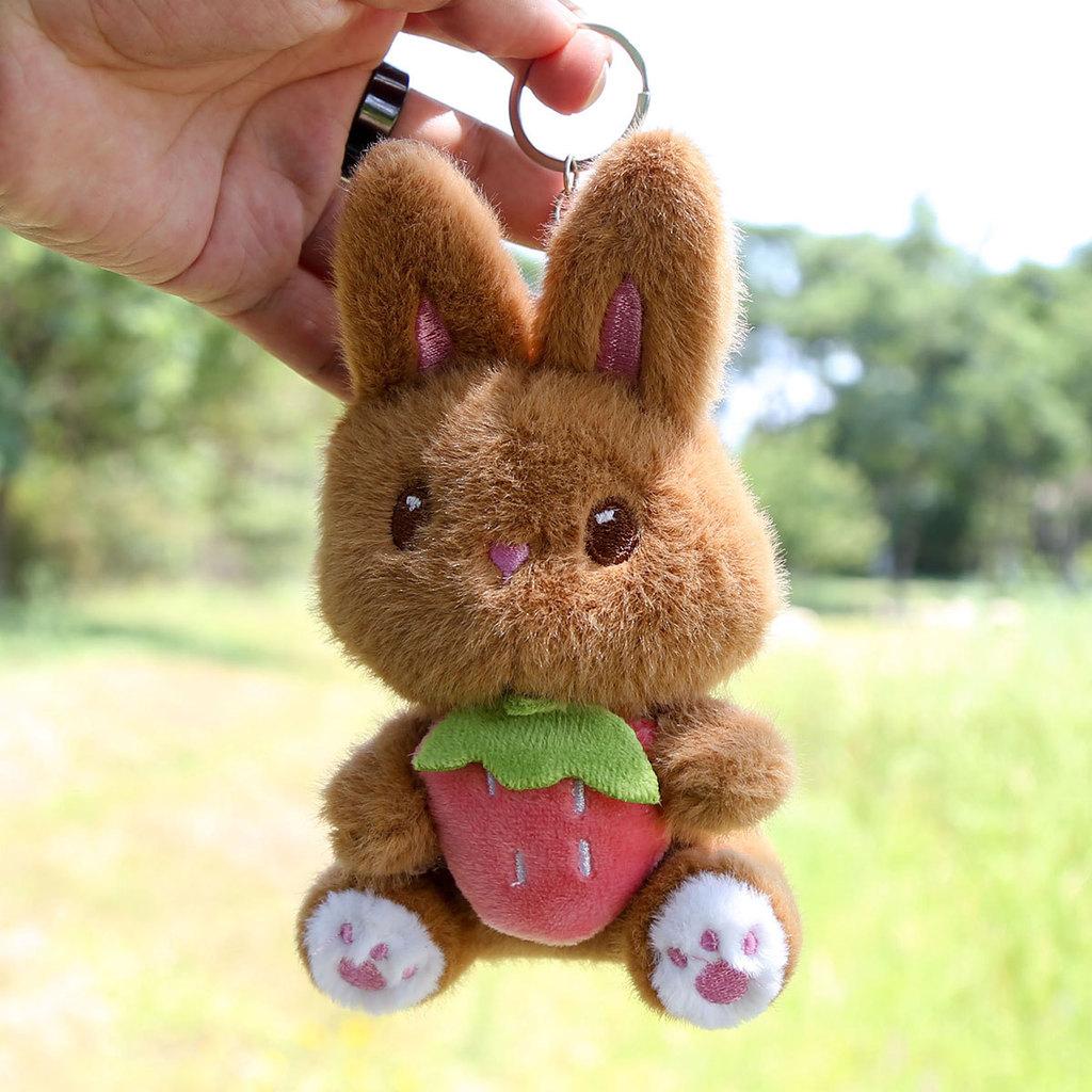 Plush Toy Bunny Keychain With Strawberry Design For Kids Gift And Bag Accessory