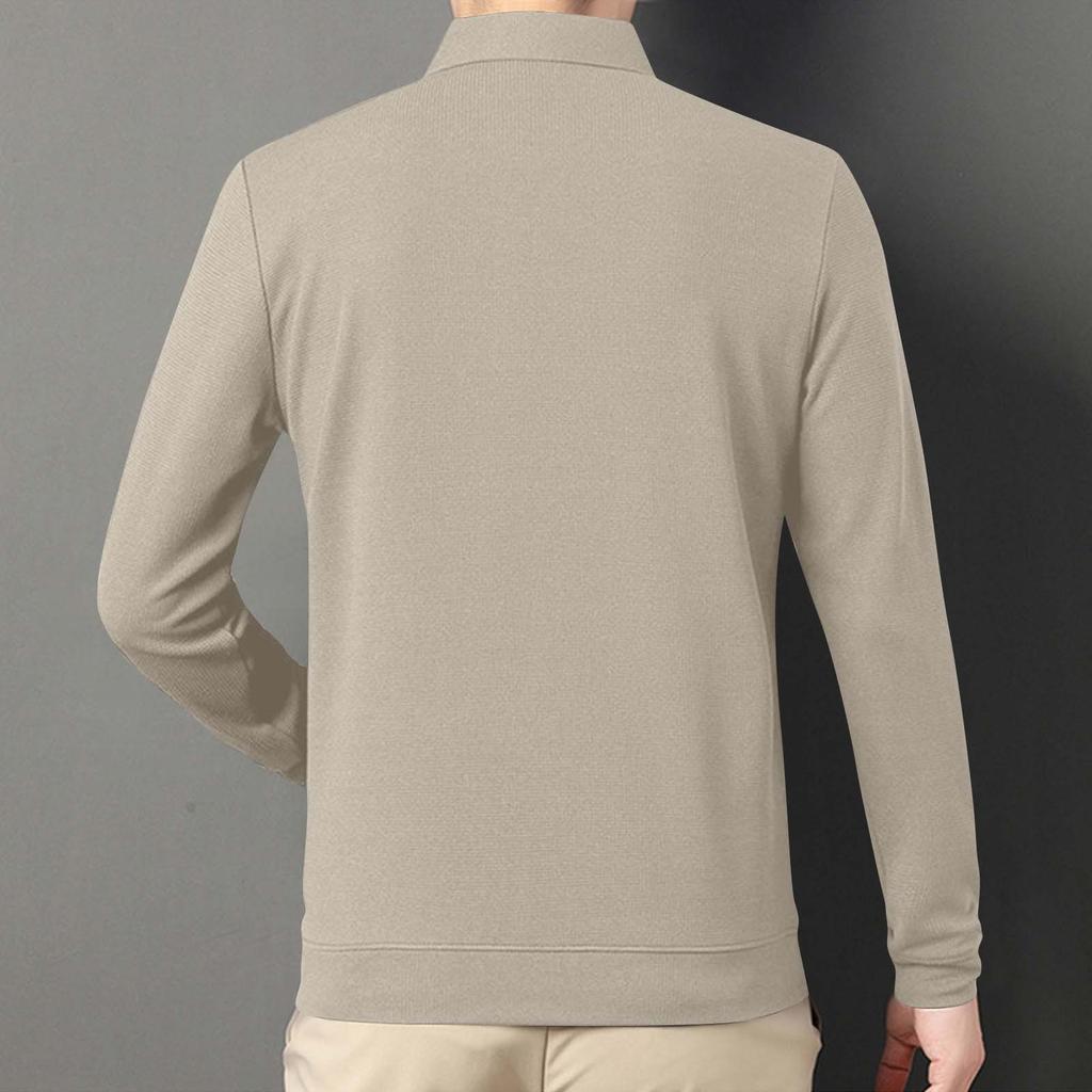 Men's Solid Color Lapel Business Casual Long Sleeved T-shirt Versatile Top