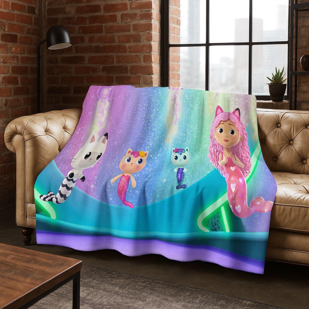 2026 New Cartoon Gabbys Dollhouse Girl Gift Flannel Blanket,Warm and Cozy Soft Throw Blanket for Home Bedroom Bed Sofa Cover Kid
