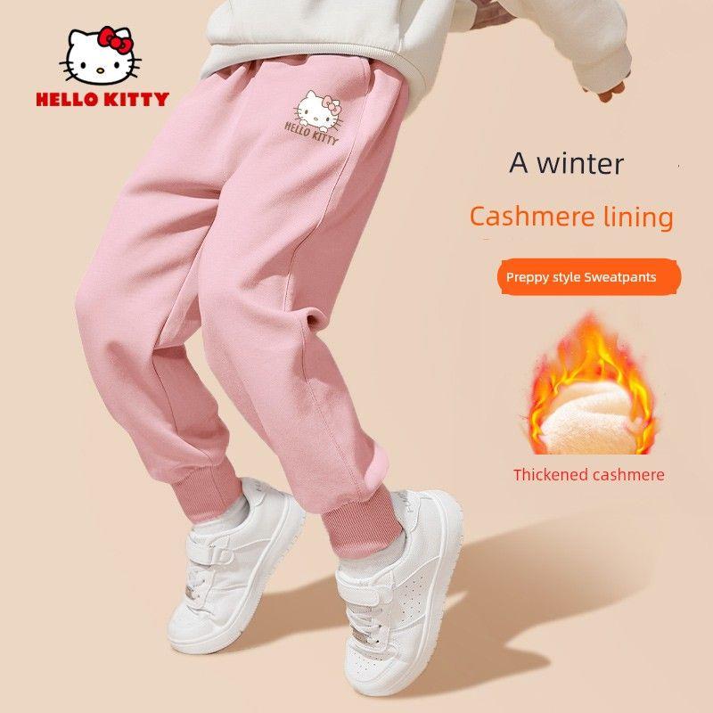 Hello Kitty Children s Pants, Spring and Autumn Style, Pink Sweatpants for Older Girls, Jogger Pants, Trendy Spring Wear [Fleece Style] Ti F Well-Behaved K Powder 110