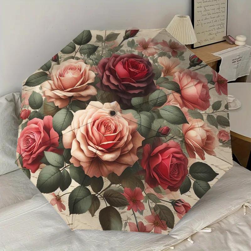 1pc Rose Floral Pattern Umbrella Design Automatic Opening and Closing Umbrella, High-quality Travel Umbrella, Lightweight and Portable, -79
