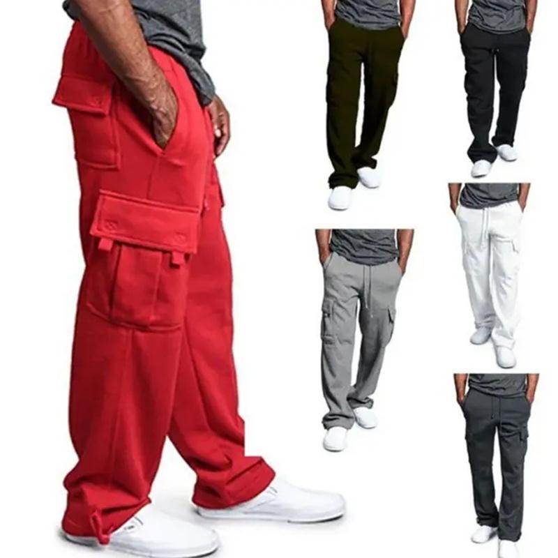 Men's Cargo Pants Loose Drawstring Sweatpants with Pockets Sports Straight Trousers Jogging Long Pants Hip Hop Streetwear