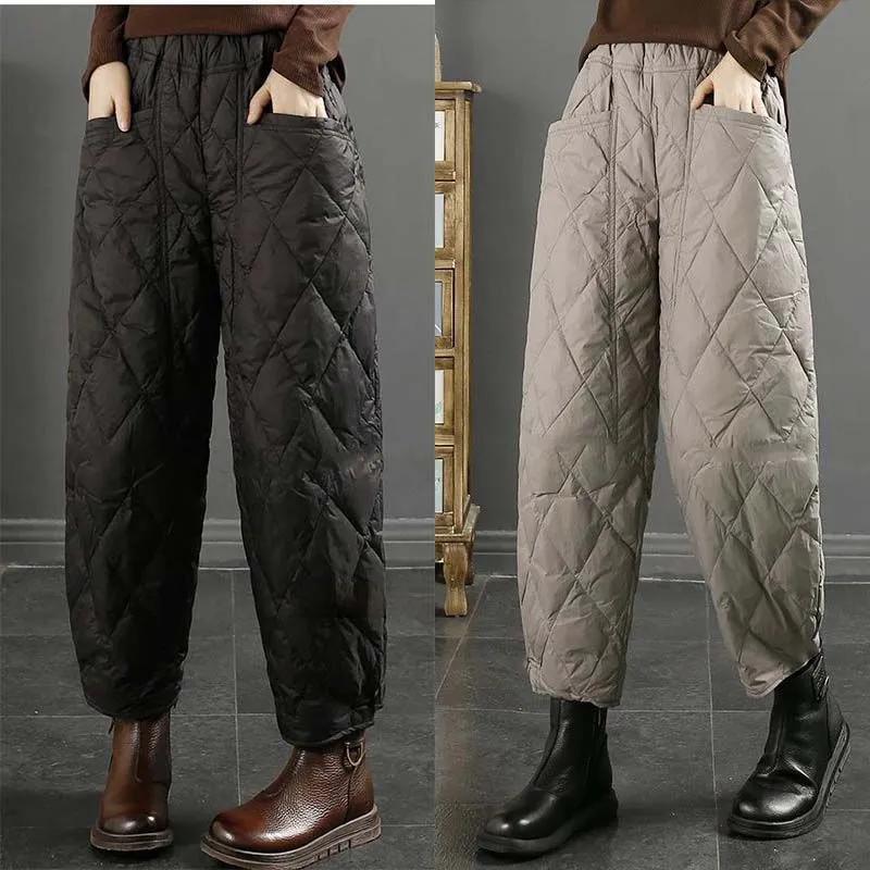 Ultra-lightweight Down Pants Women's High-end Loose Outer Wear Winter Thickened High-waist Straight Cotton Pants