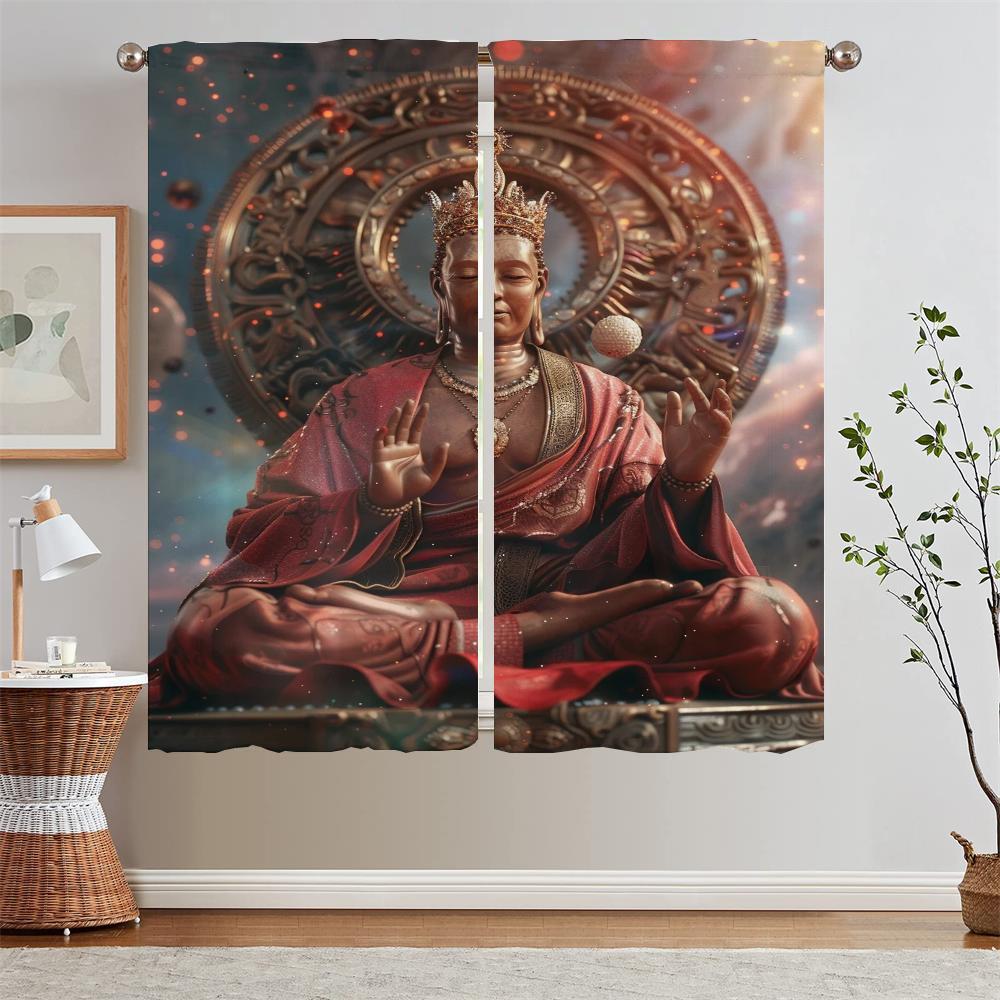 

Махавайрокана Будда кружевные шторы салон 2 шт шифоновые шторы для украшения гостиной короткие оконные шторы 2 шт комплект W50xH70cmx2pcs-CL