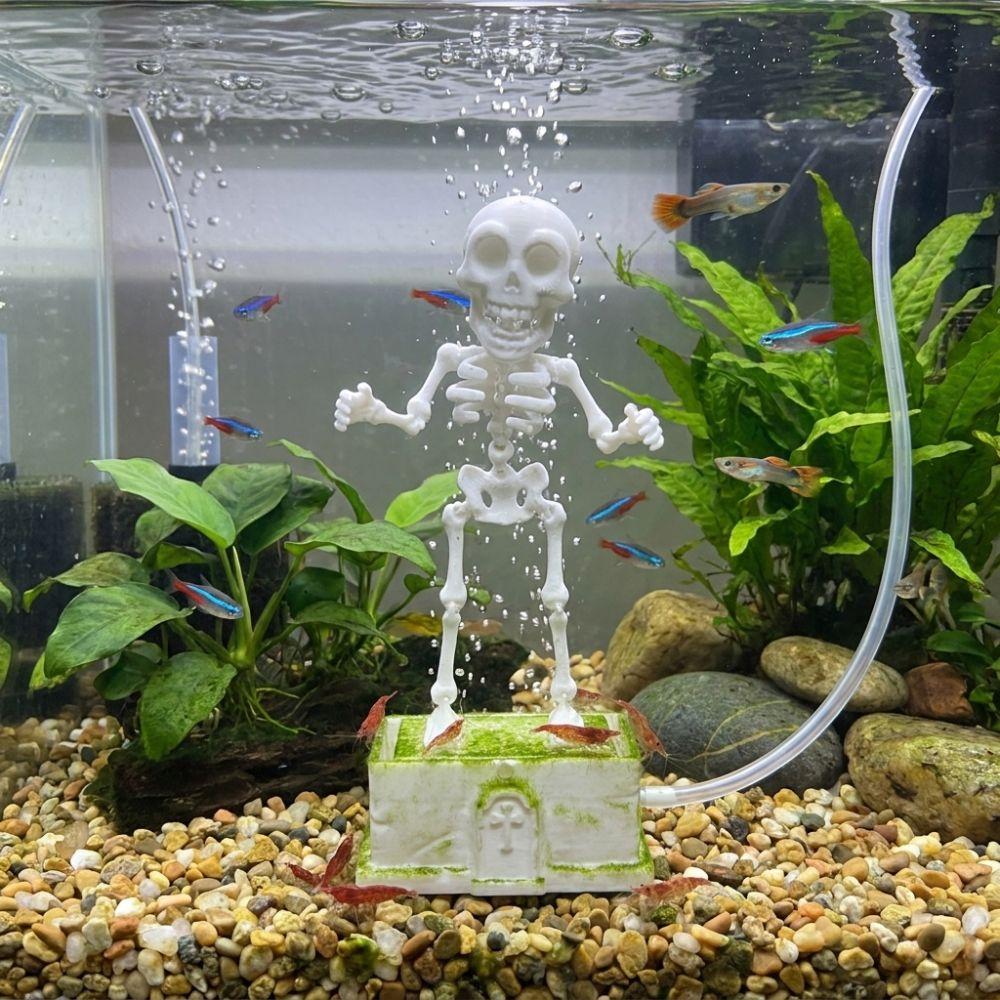 Realistic Dancing Skeleton Aquarium Bubbler 3D Printed with Pipe Suction Cup Wiggling Skeleton Statue Movable Wiggle Underwater