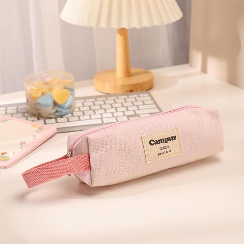 Korean-style Minimalist Hand-held Canvas Candy-colored Pencil Case High-appearance-level Study Stationery Storage Bag