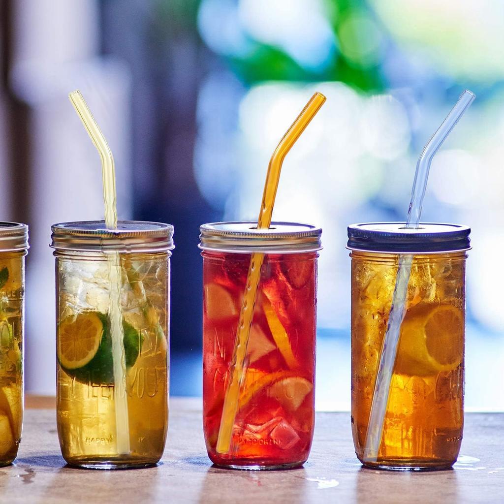 6-Pack Reble Glass Straws Set, Clear Glass Drinking Straw, Cute Colorful Straws with Cleaning Brush, 8''x8MM