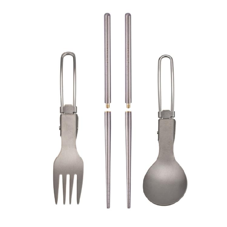 Foldable Titaniums Chopsticks With Front Grooves Nonslip Small Storage Folding Spoon Fork for Camping Activity