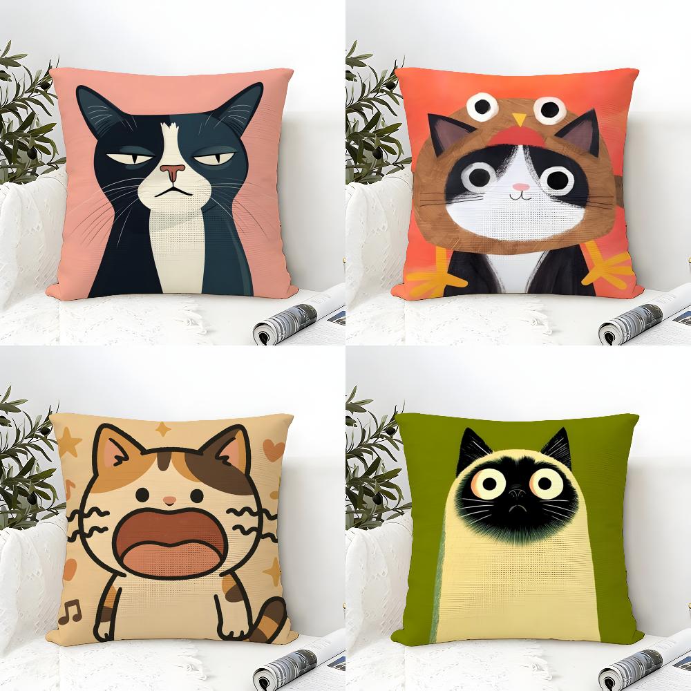3 Funny And Silly Cat Pattern Pillow Case Home Living Room Decoration Linen Pillowcover Pillow Cases Cushion Cover