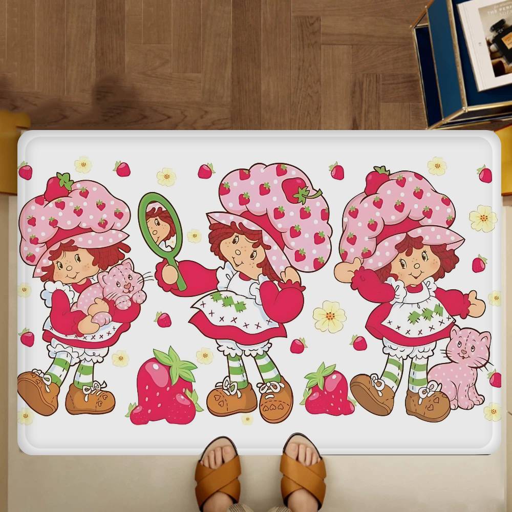 

S-Strawberry-shortcake Girl Floor Mat Cheaper Anti-slip Modern Living Room Balcony Printed Bedside Mats 40cm x 60cm