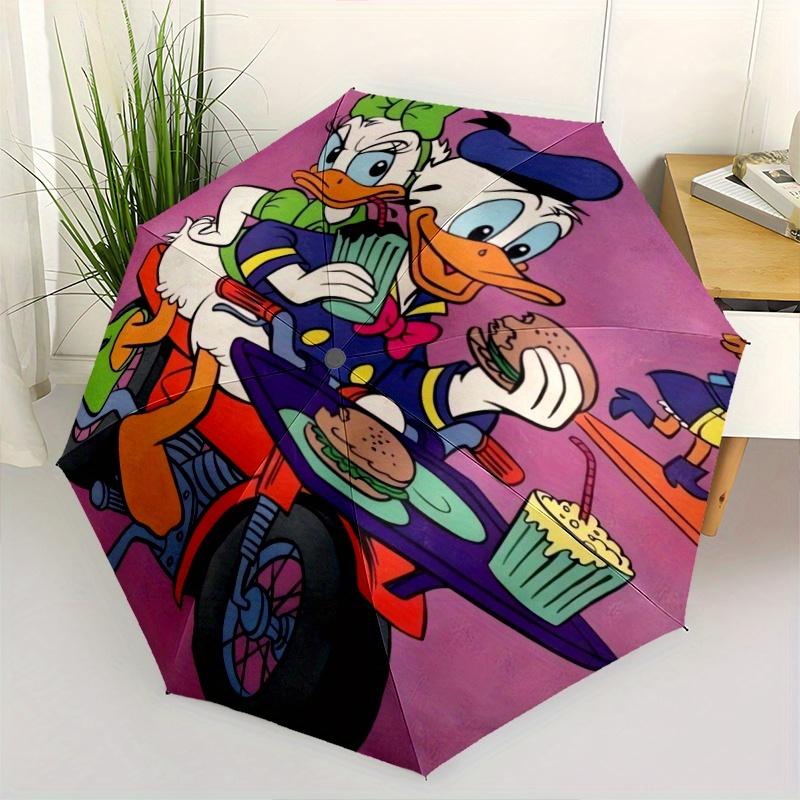 

Donald Duck & Daisy Duck Motorcycle Ride Drive Automatic Opening and Closing Umbrella, Lightweight 3-Fold, With Cute Cartoon Characters, Sui