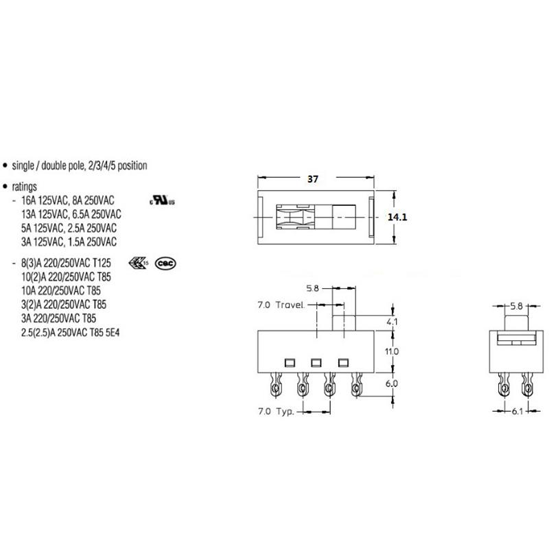 4-Speed Toggle Switch Four-Speed Switch Slide Switch Hair Dryer Dse-2410 16A High Current 10-Pin