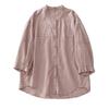 2025 Summer New Round Neck Seven-quarter Sleeve Striped Shirt Women's Casual Versatile Loose and Thin Cotton and Linen Cardigan Top