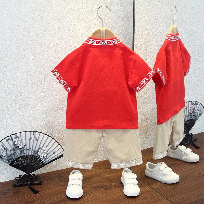 Children's Tang Suit Chinese Wind Han Suit Boys Spring and Summer Ancient Baby Week Old Catch The Week Dress Chinese Hundred Days Banquet Clothes