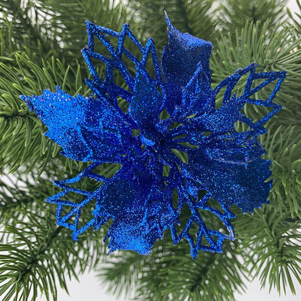 10Pcs Glitter Poinsettia 9cm Artificial Flowers Christmas for Wedding Party Wreath Decoration Black