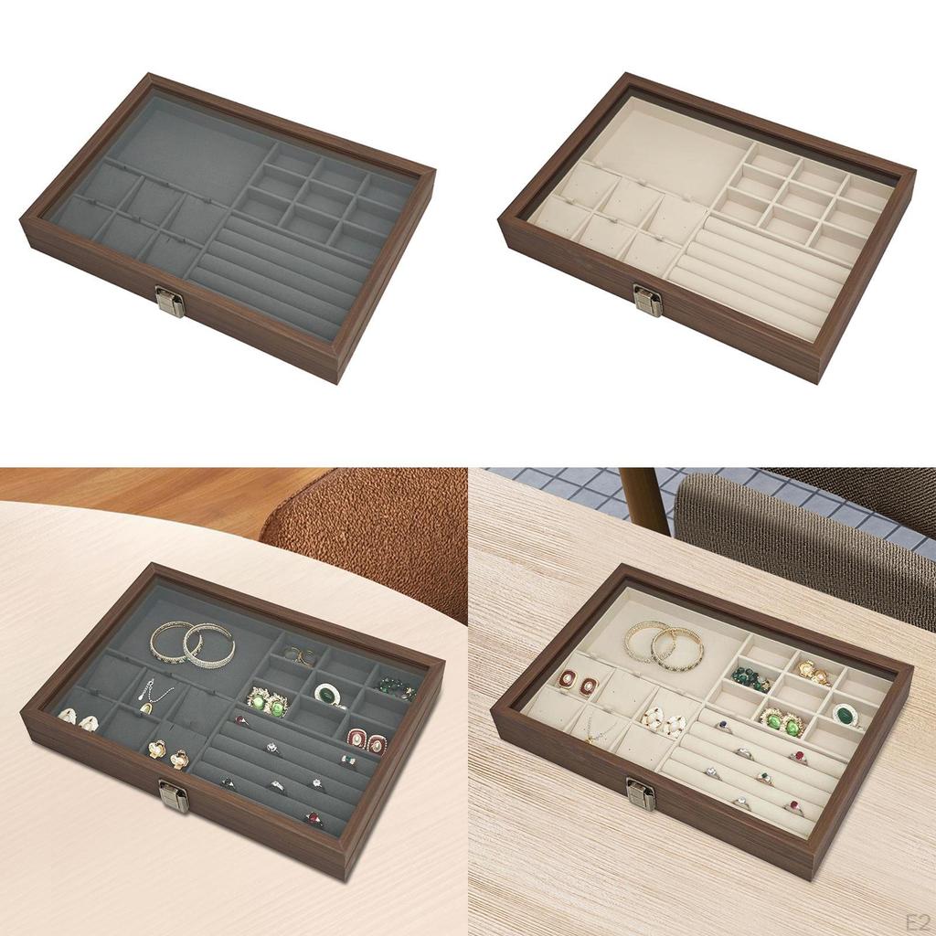 Jewelry Box Display Large Capacity with Dividers Flip Clear Open Lid Organizer Storage