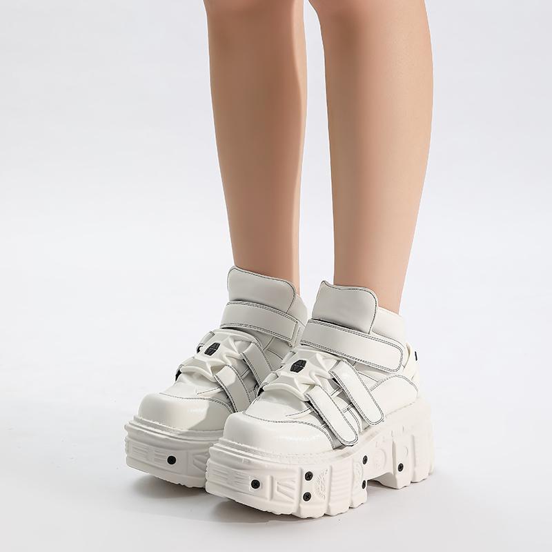 Gothic Ankle Rock Boots  New Punk Style Women Shoes Lace-up White Platform Shoes Woman Metal Decor Woman Sneakers
