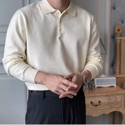 2023 Trendy Men's Hong Kong-Style Long-Sleeve Polo: Fashionable, Retro, Loose-Fit Half-Button Sweater