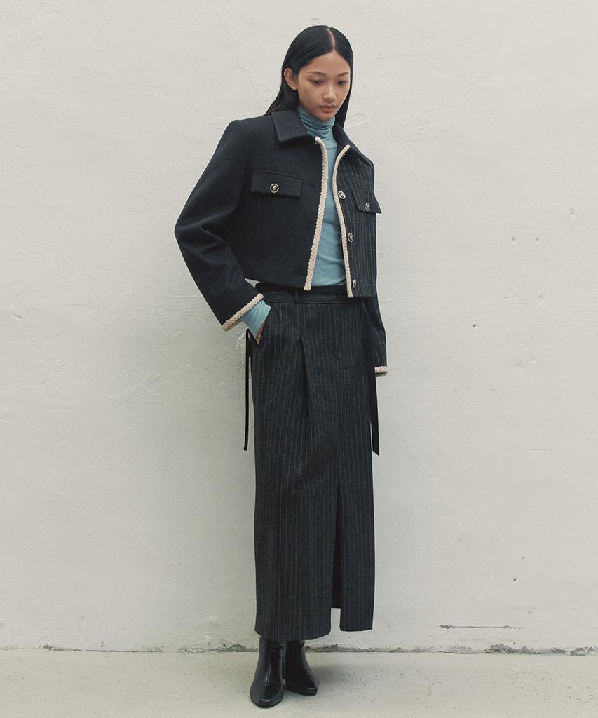 Make A Toast Low-Rise Striped Ribbon Skirt Dark Gray Mbdfsk001Dg