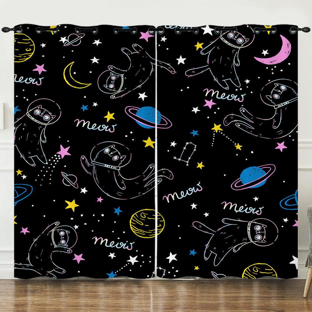 Curtain Cat Cartoon 3D Digital Printing Blackout Curtain Punching Blackout Optimization