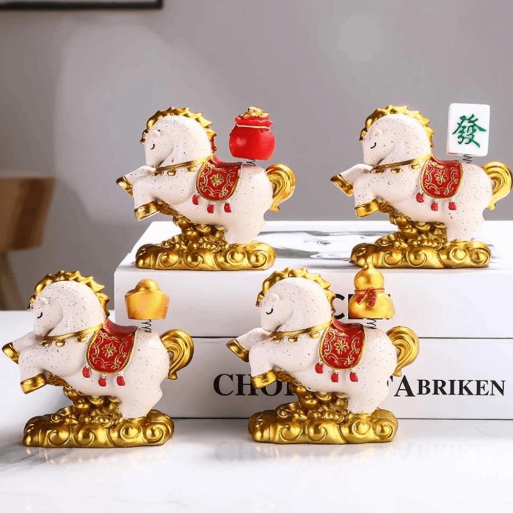 Pferdfigur im chinesischen Stil Harz Tierkreisornamente Niedliches Neujahrsmaskottchen Miniatur Bücherregal