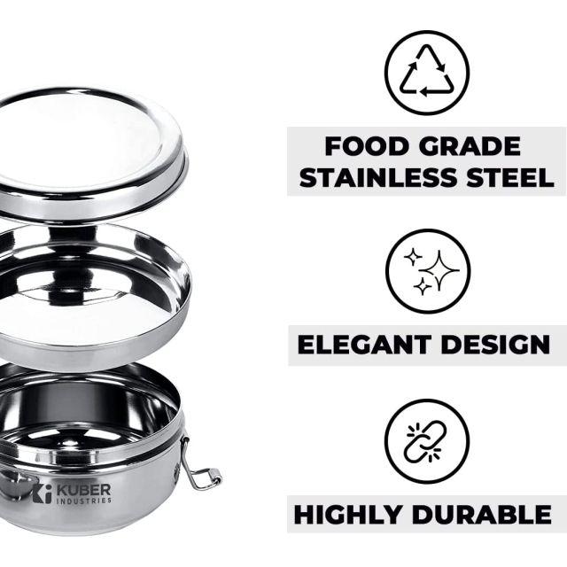 Kuber Industries Matlåda i Rostfritt Stål med Separationsplatta i Stål och Låsklämma 1 st-250 ml Kapacitet Silver 250ML